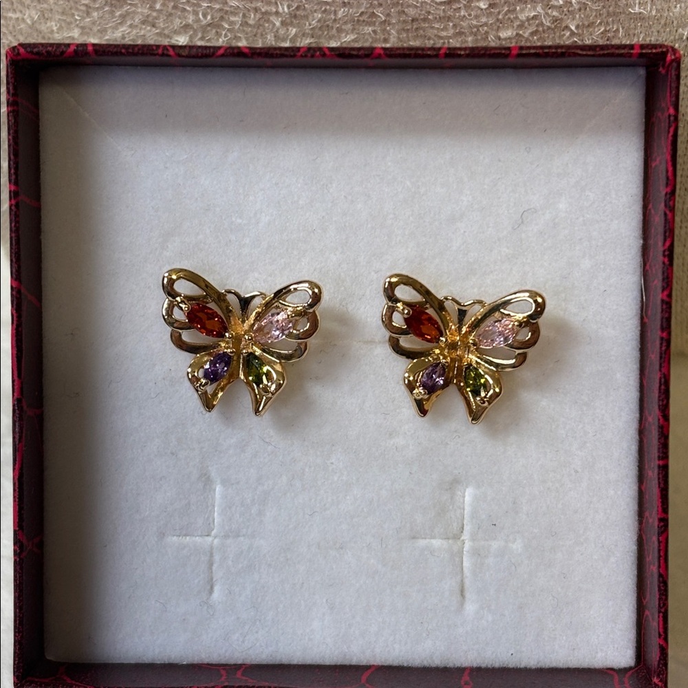 AAA CZ Colorful Butterfly Earrings 18k Yellow Gold Filled